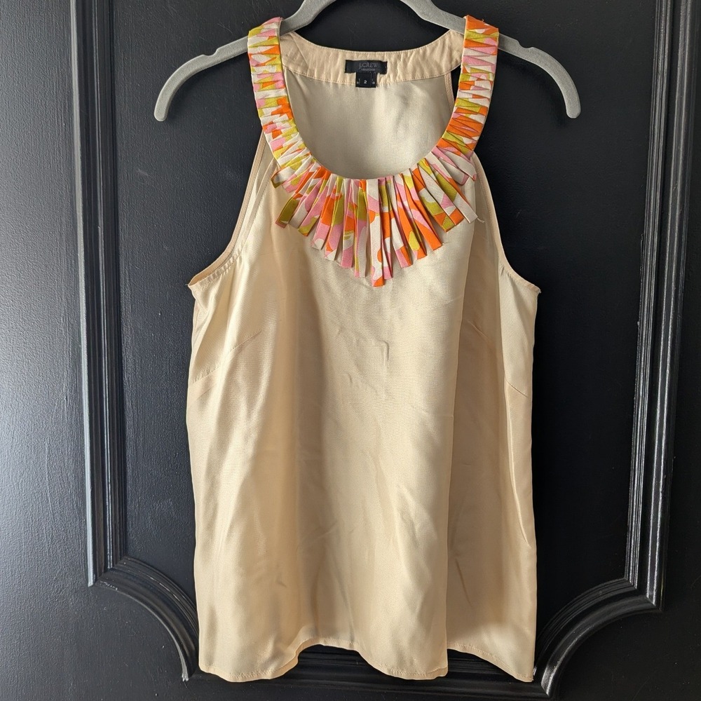 J.Crew Collection Peach 100% Silk‎ Sleeveless Blouse Shell Tank Embellished Sz 2